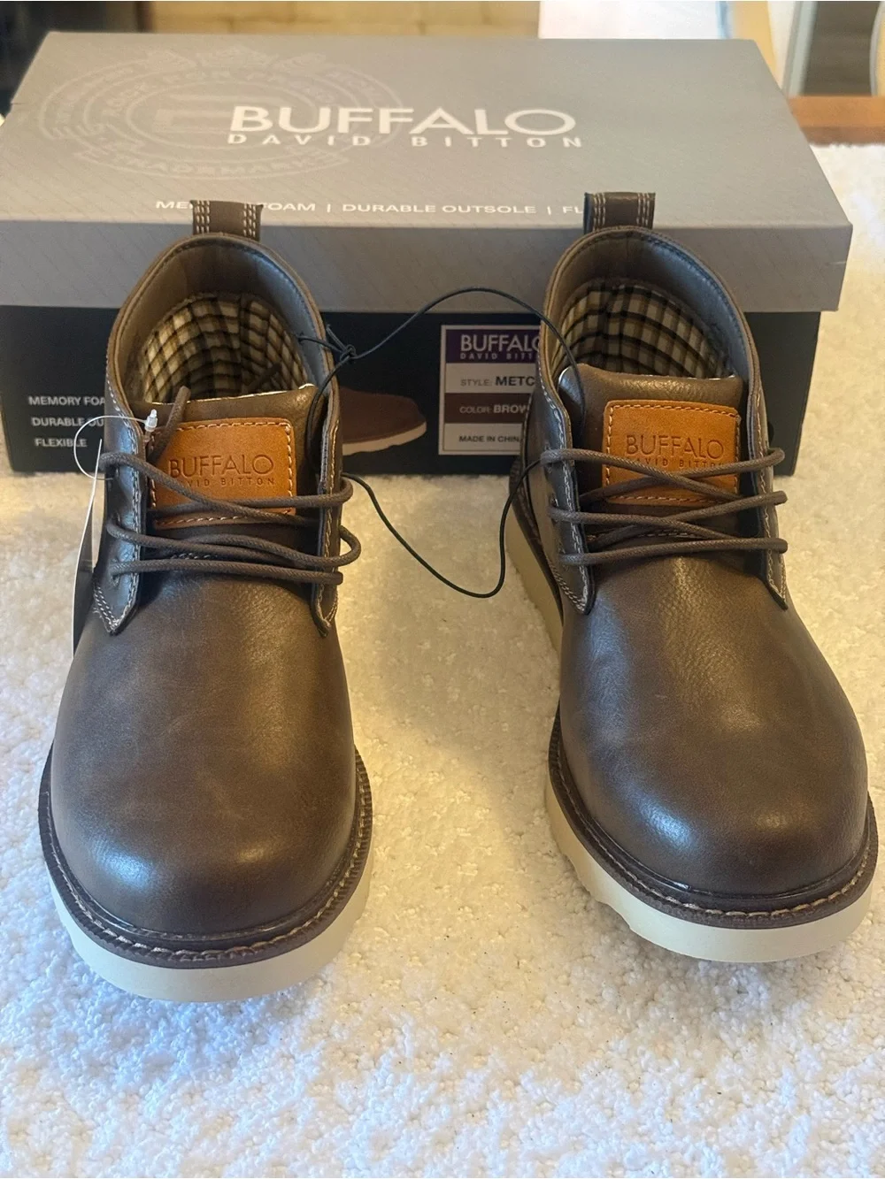 Size 10 Buffalo David Bitton Men's Dark Brown Leather Chukka Boots with Tan Logo